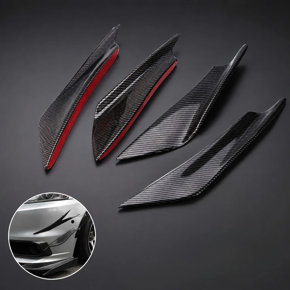 4pcs Carbon Fiber EVO Combat Wind Knife Car Front Bumper Spoiler Universal Guide for BMW M3 M4 2021 2022 Aero Body Kit