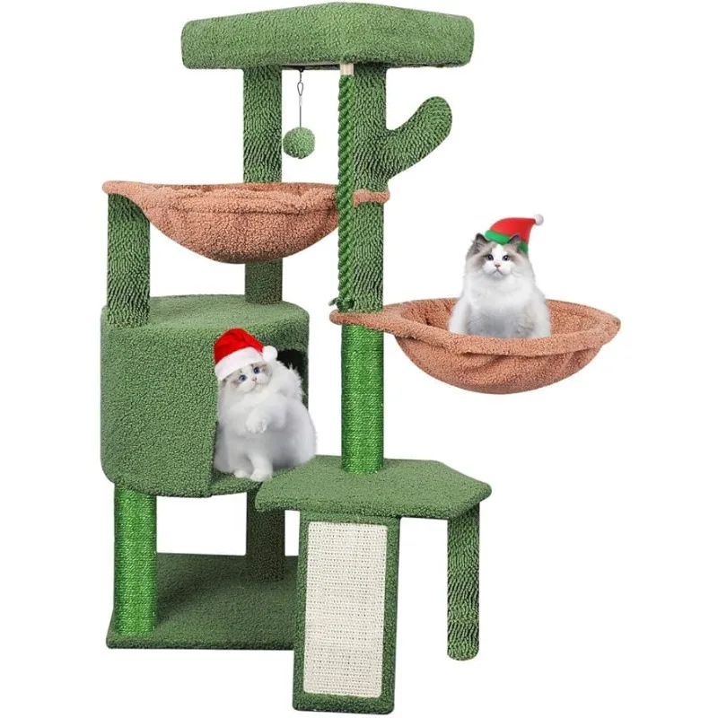 

Wang Xin Three Layer Cat Tree with Cat Condo Scratch Pad and Two Hammocks,Green …