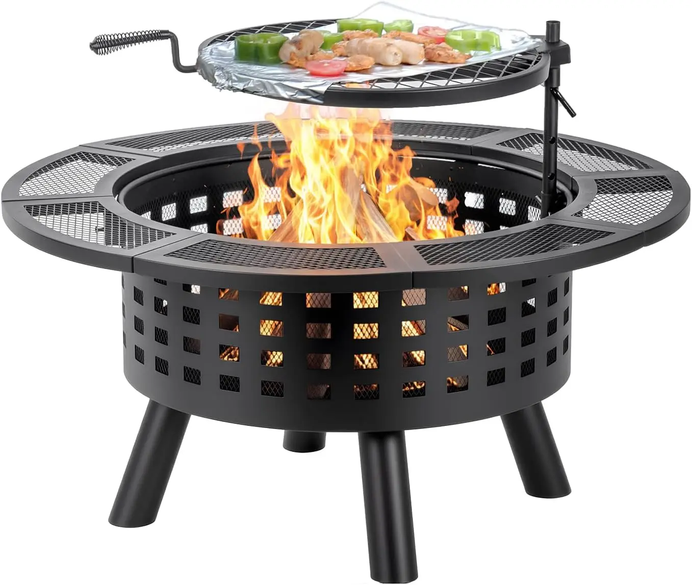 36 inch Outdoor Fire Pit with Grill,Wood Burning Firepits for Outside with Lid & Fire Poker,Metal 3-in-1 Fire Pit Table with Coo