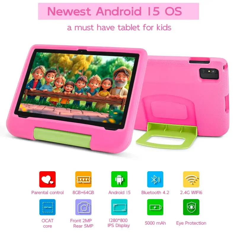 Paitanry 10 Inch Tablets for Kids Android 16 Octa Core 8GB (3+5) RAM 64GB ROM HD Display Tab 5G WIFI 6 Tablet PC Children's Gift