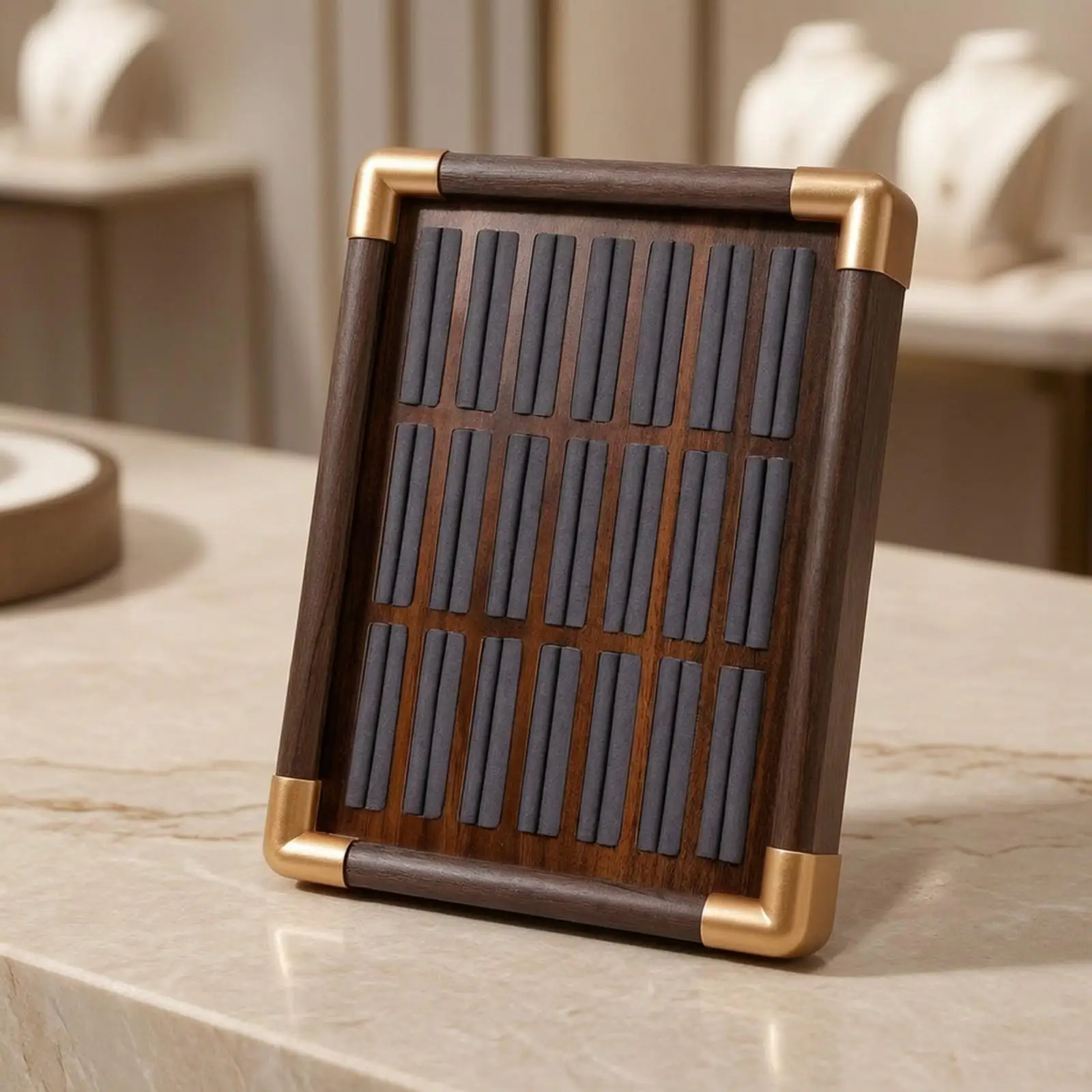 Jewelry Organizer Tray Walnut Finish Velvet Cushion Insert for Necklaces Bracelets Display Holder for Boutique Shop Countertop
