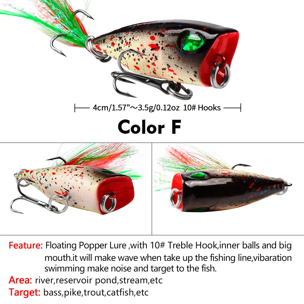 4,3cm 4g Mini Popper Angelköder Oberflächenköder Harter Kunstköder Künstliche Wobbler Plastik Pesca Angelzubehör mit 10 Stück # Federhaken – Detail 13