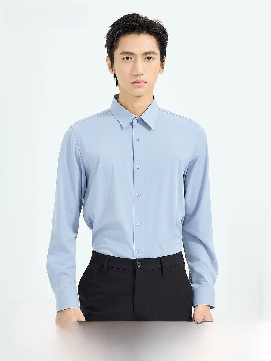 Lilanz Long Sleeve Shirt Men's Spring Fashion Casual Style Standard Fit Polyester Modal Lycra Blend Pure Color Button up
