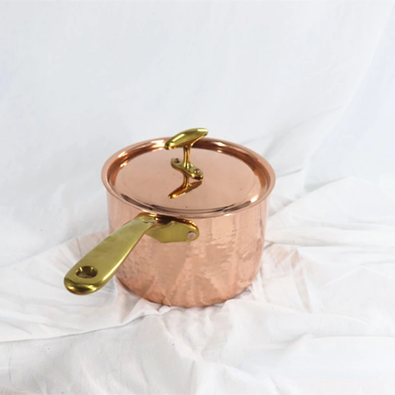 Pure Red Copper Small Milk Boiling Pot with Lid Small Copper Pot Red Copper Small Saucepan Boiled Sugar Butter Dessert