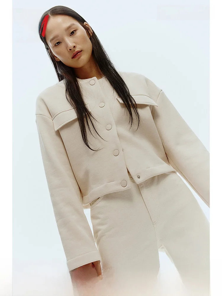 

Женская короткая куртка H&M, летняя, мягкая, удобная, повседневная, с длинными рукавами, короткий открытый кардиган, смесь хлопка и полиэстера, осень 2024