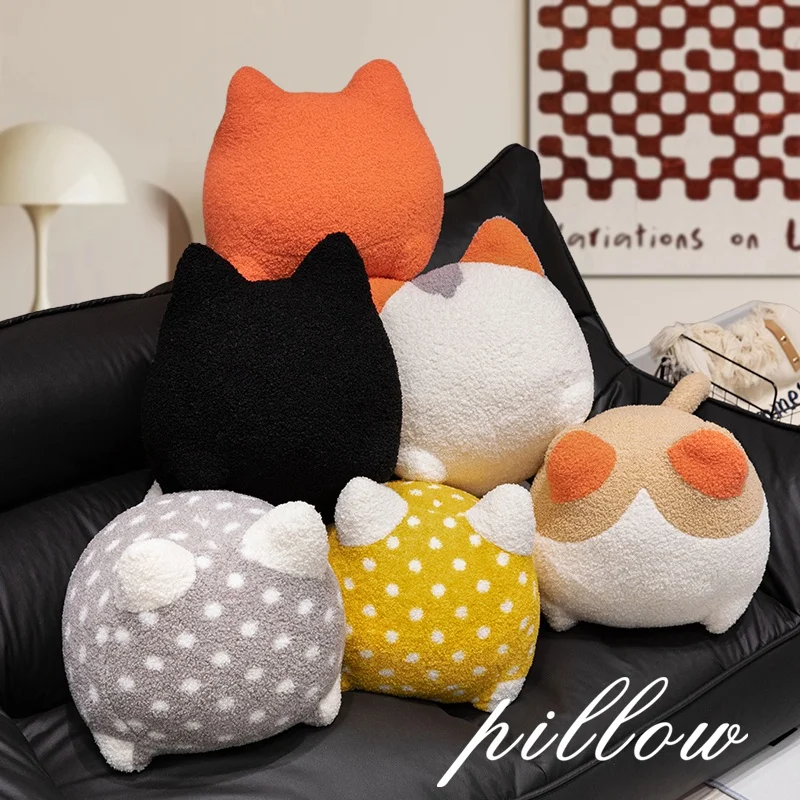 Creative Round Simple Animal Cat Plush Doll Pillow Soft Colorful Patterns Cat Plush Pillow Home Decor Accompany Boys Girls Sleep