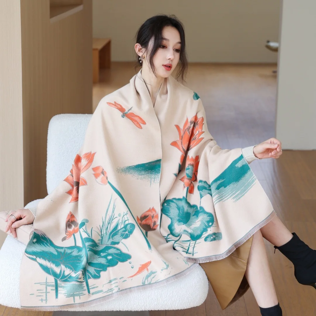 

Новинка 2023 года, женский зимний теплый двусторонний кашемировый шарф-шаль из пашмины, женские толстые дорожные одеяла, шарфы-палантины