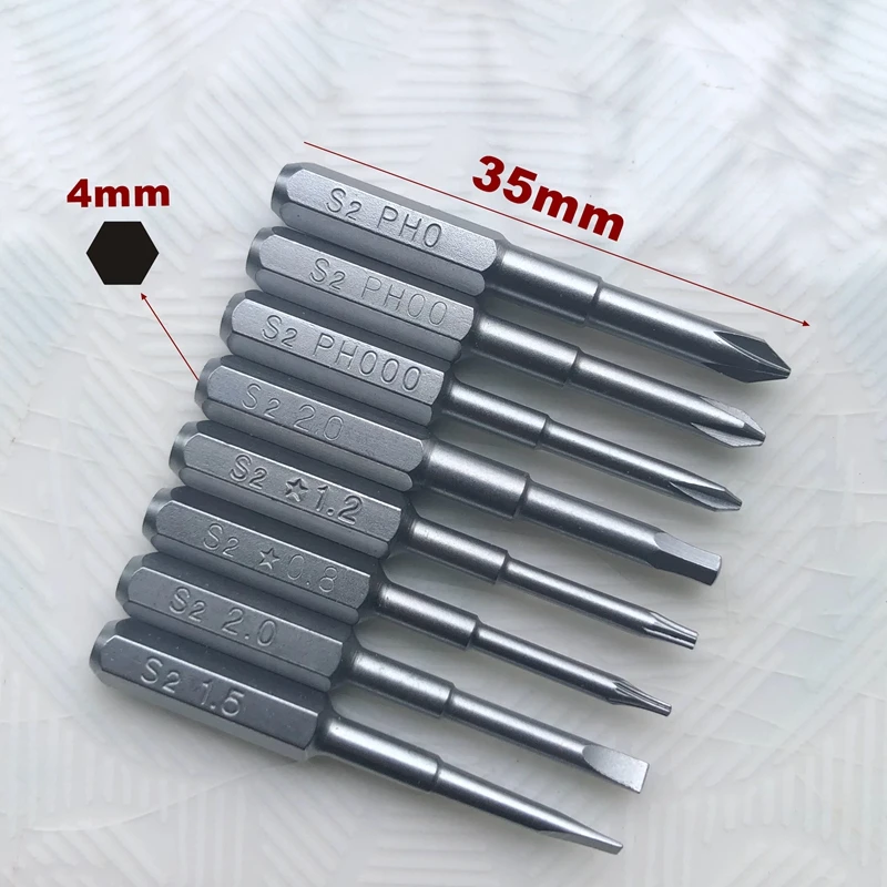 

8PCS/SET High quality S2 Cr-Mo H4×35mm screwdriver bits Slotted 1.5/2.0 phillips PH000 PH00 PH0 HEX H2.0