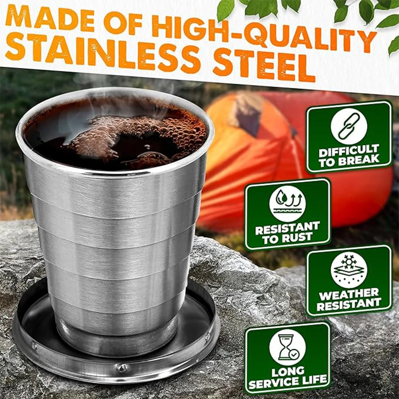 Stainless Steel Camping Mug Camping Folding Cup Portable With Lids Outdoor Travel Demountable Collapsible Metal Cup