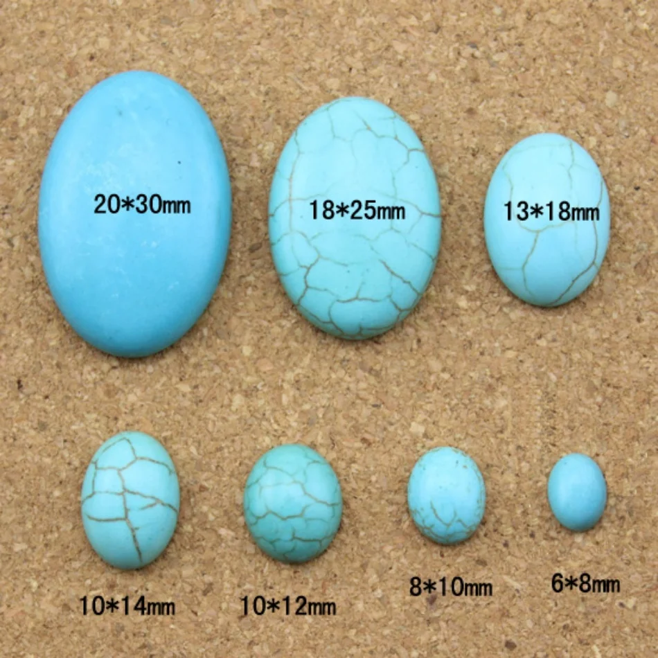 

10Pcs Blue Turquoises Natural Stone Cabochon Beads Oval Flatback Cabochons Cameo For Jewelry Making DIY Ring Craft Accessories