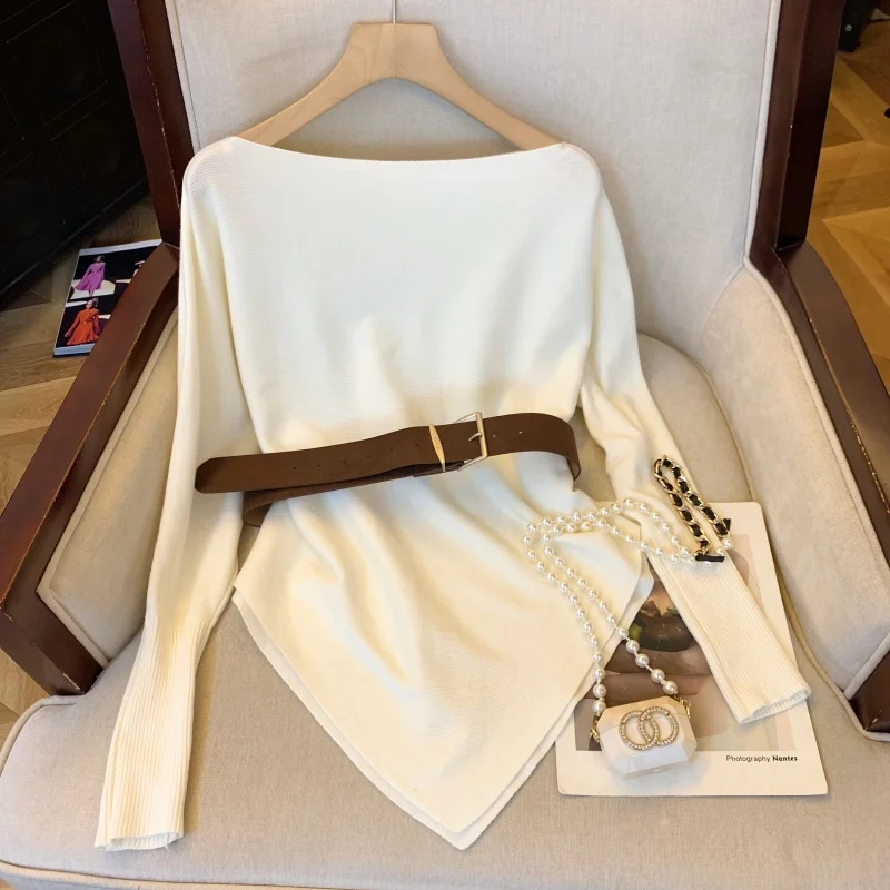 

Деконструированный вязаный топ с открытыми плечами, свитер в рубчик с поясом, тихий, роскошный, эстетический, минималистичный, ваби-саби, шикарные, изогнутые основы