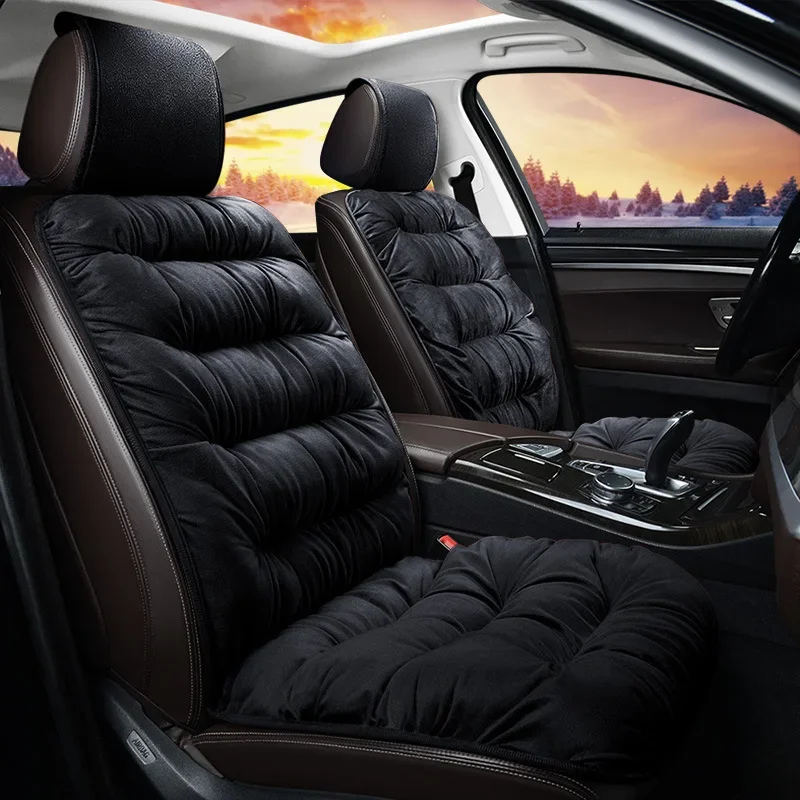 1Set Universal Plush Winter Car Seat Cushion with Backrest, Thickened Warm Comfortable Front Seat Cushion for Car Universal