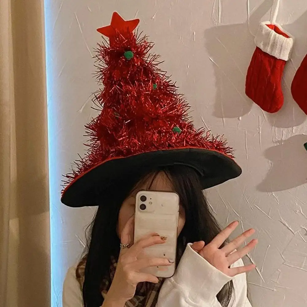 

Аксессуар для праздничной вечеринки Рождественская шляпа Рождественская елочная шляпа с тиарой золотого звезды Мягкая шляпа Санта-Клауса Праздничный головной убор Забавный для женщин