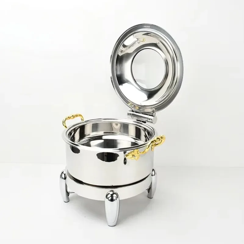 Hotel Supplies 3.5L 4.5L Stainless Steel 304 Buffet Soup Warmer Kettle Kitchen Serving Dish Gold Handle Chafing Dish