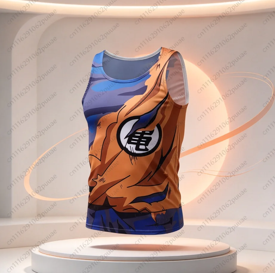 2026 Summer Dragon Ball Goku Oversized Anime Print Men's Sleeveless T-Shirts Workout Vest Summer Quick-dry FamilyMatching