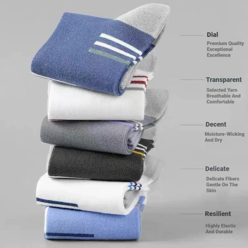 5 Pairs Men Mid Tube Thin Breathable Socks Spring Autumn Casual Socks For Outdoor Hiking Basketball Daily Sports