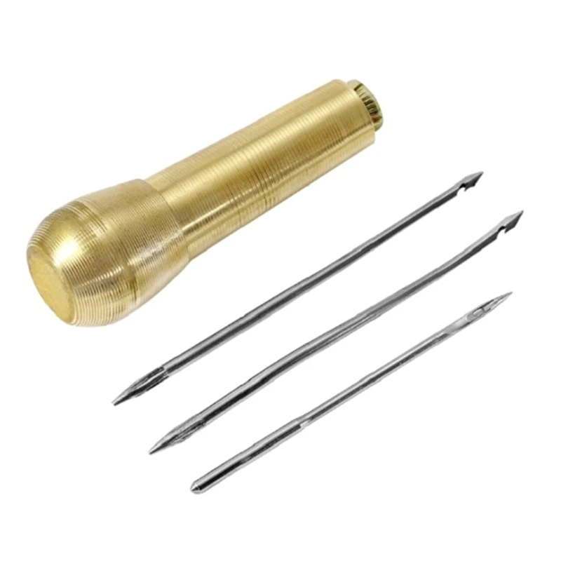 4pcs Canvas Leather Sewing Awl Needle with Metal Handle Stitch Shoes Repair Tool