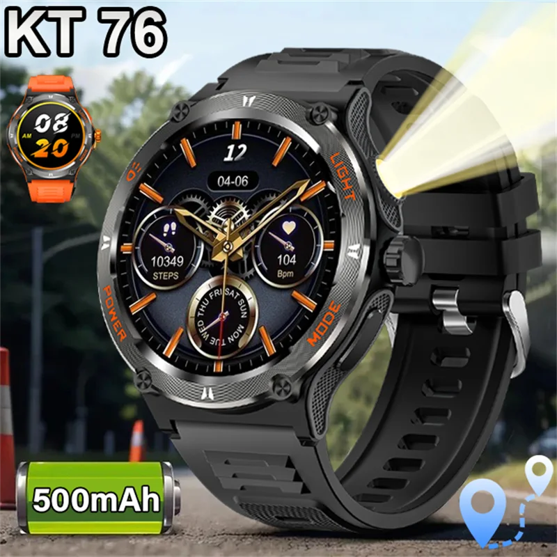 

2024 New KT76 Smart Men's and Women's Watch 500mAh battery 3ATM Deep waterproof outdoor Floodlight Compass for Huawei Xiaomi iOS