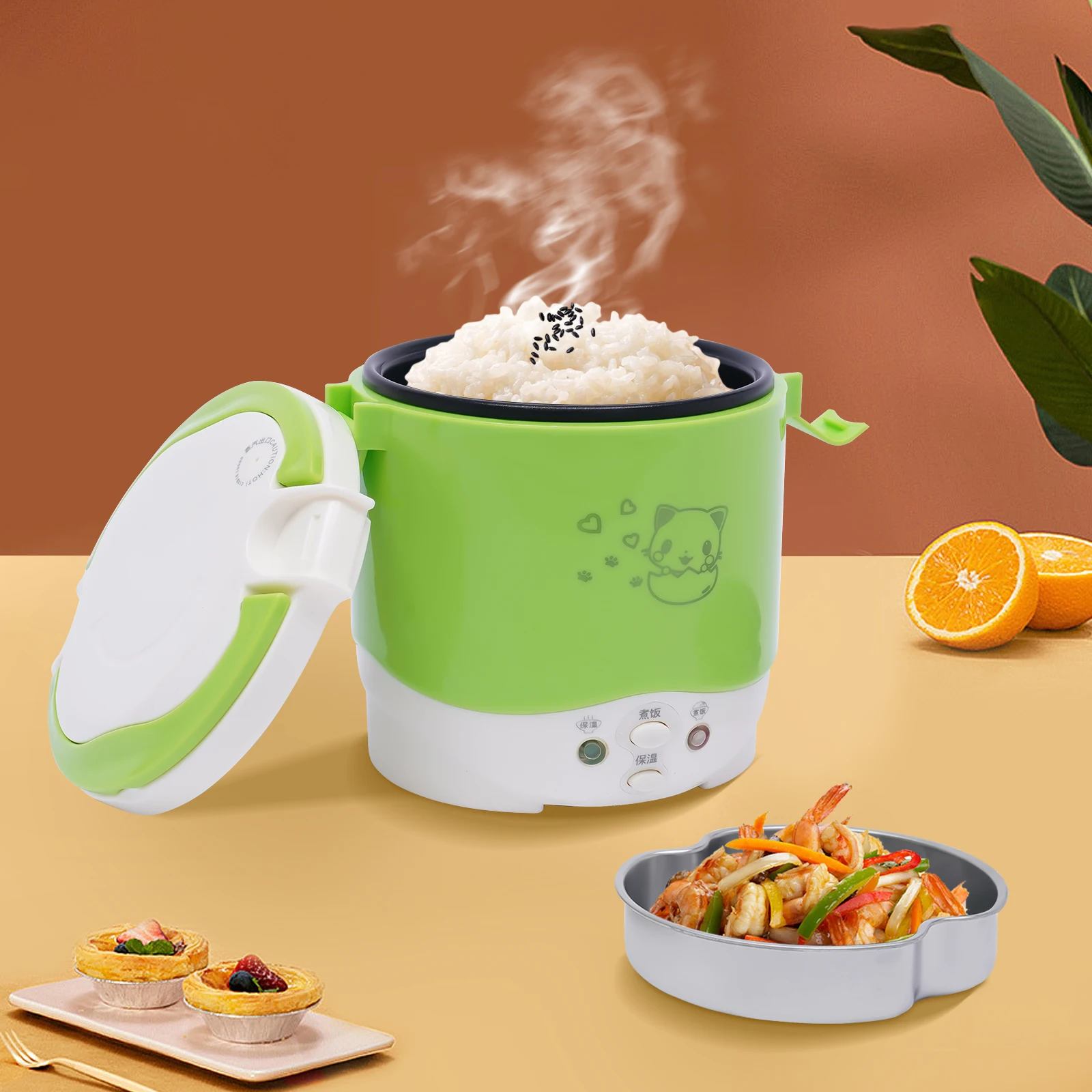 1 Cup Mini Rice Cooker Steamer 12V For Car, Cooking For Soup Porridge and Rice, Cooking Heating and Keeping Warm Function, Can b