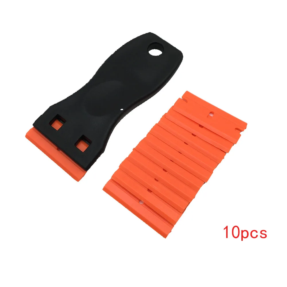 

Plastic Razor Scraper With 10pcs Double Edged Plastic Blades Hair Extension Tool for Salon Sticker Label Removal Scraper Tool