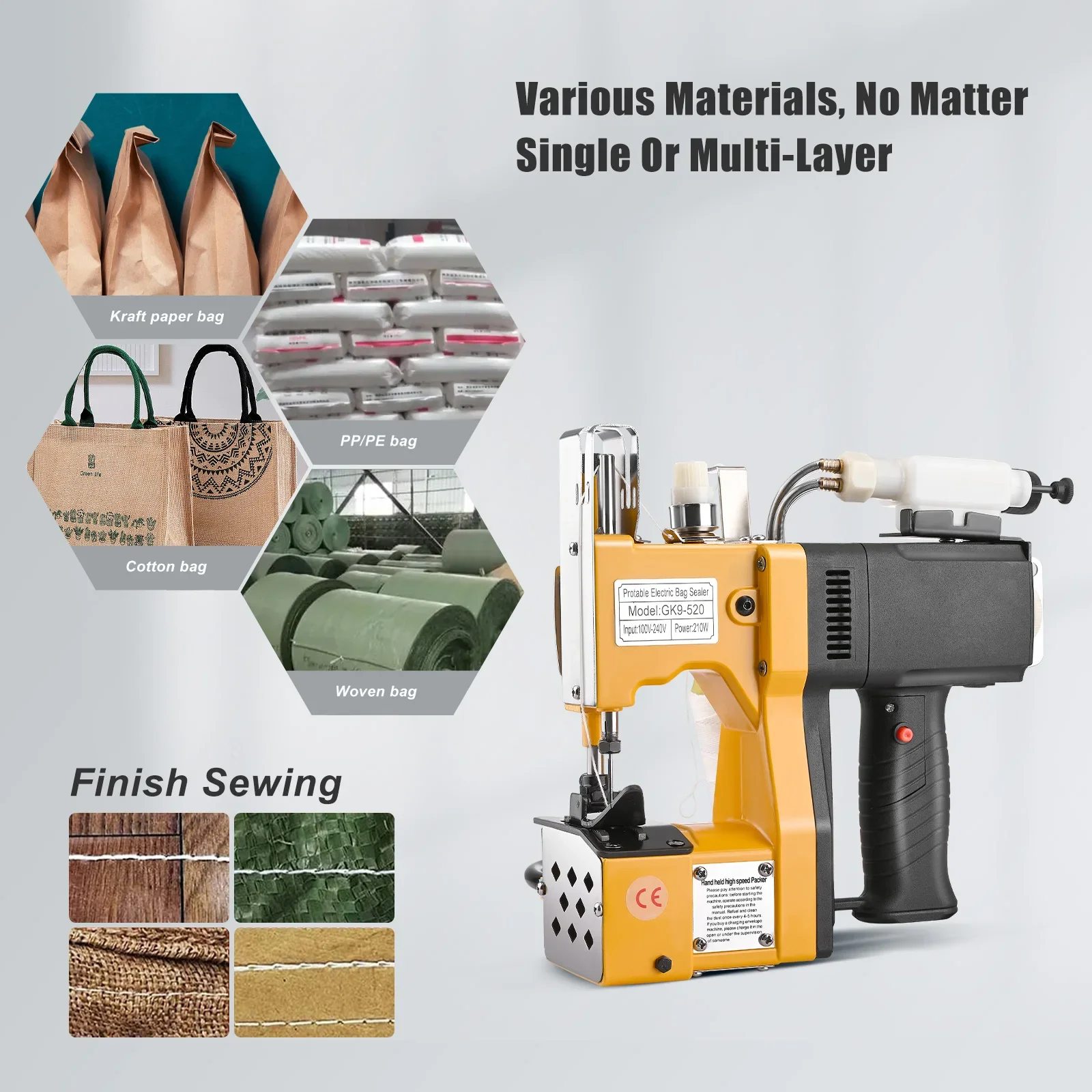 EU Stock Electric Sewing Machine Automatic Packaging Agriculture Textile Industry Woven Bag Handheld Sealing Machine Overlock