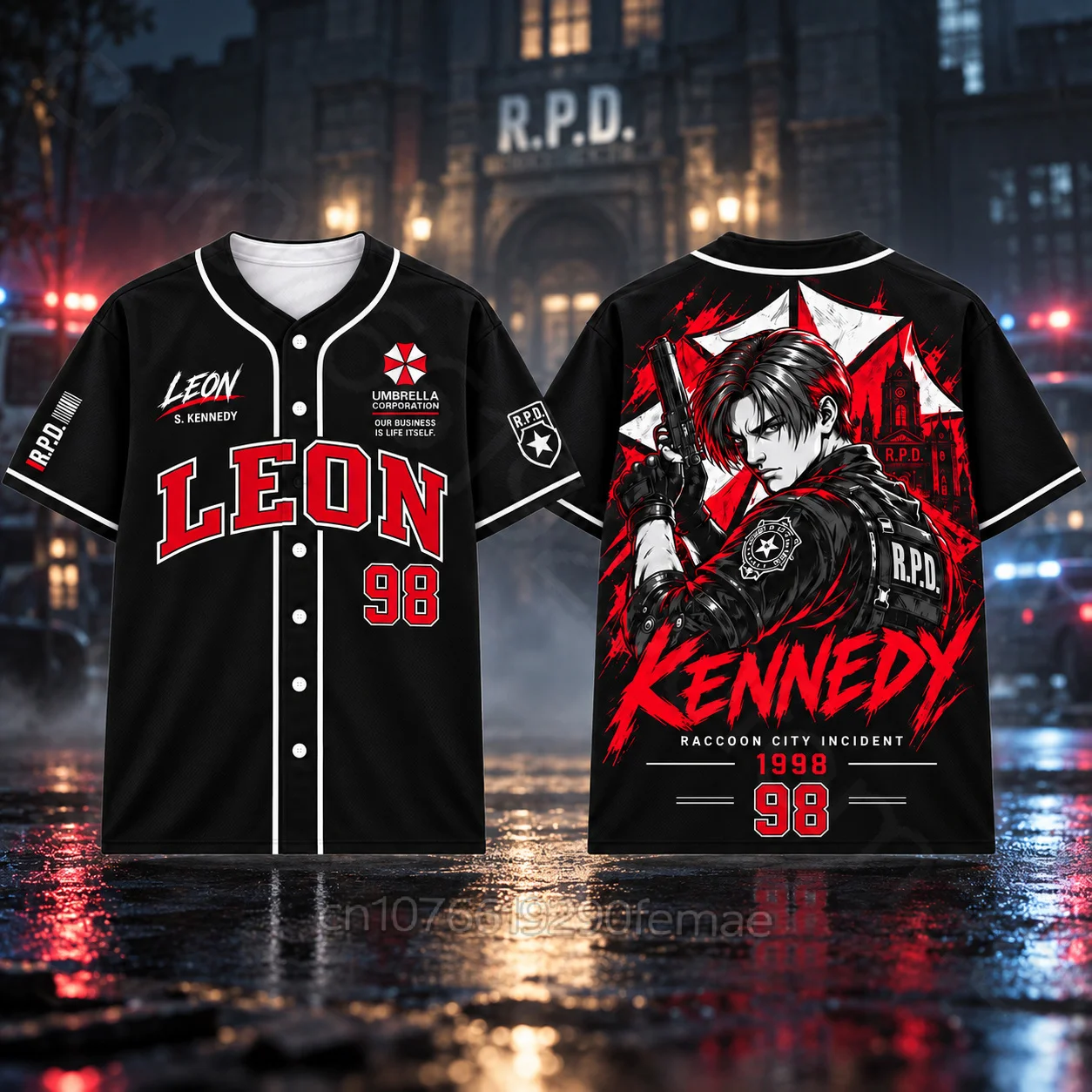 Resident Evil Leon Kennedy No.98 Baseball Jersey Women Men Black Raccoon City R.P.D. Horror Gaming Streetwear T-Shirt