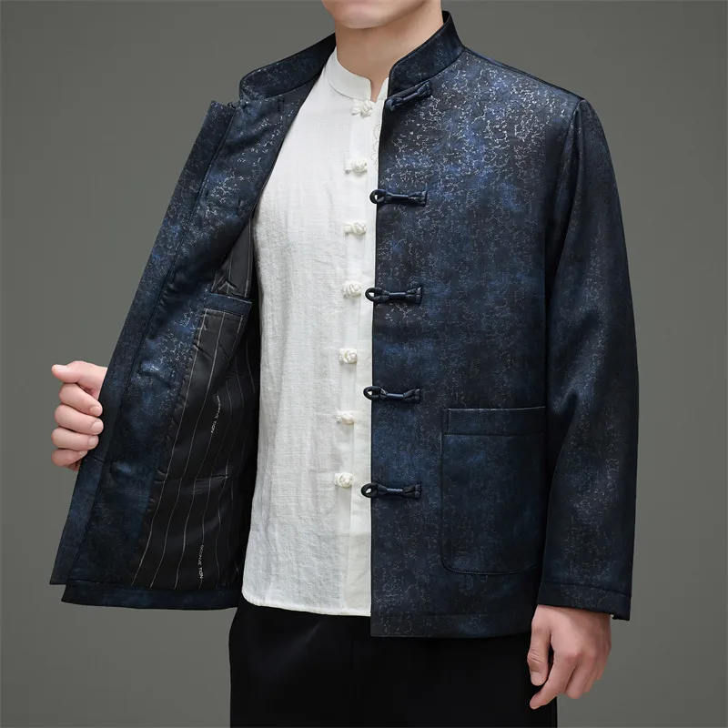 Frog Button Tang Costume Jacket Shirts For Men Long Sleeve Pocket Autumn New Quality Softness Breathable Print Camisas De Hombre