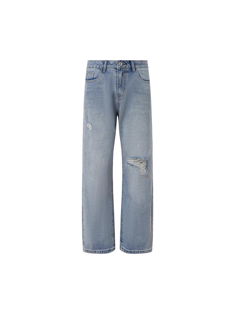 

Retro American Waed Ripped Denim Jeans Loose Casual Faion Straight Leg Micro Flared Women's Long Trousers