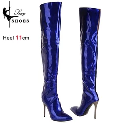 Women's Boots Pointed Toe Plush Lining Autumn Winter Over-the-Knee Long Boots Sexy Size Zip Leopard Print Party Stripper Shoes