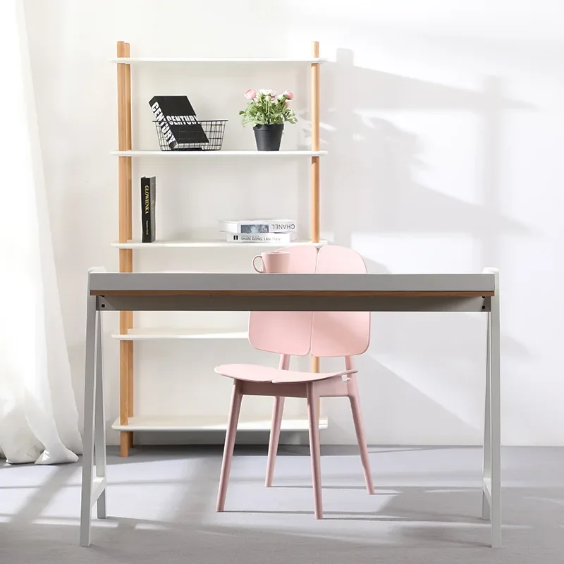 Desktop computer desk Simple modern student home desk with bookshelf 4