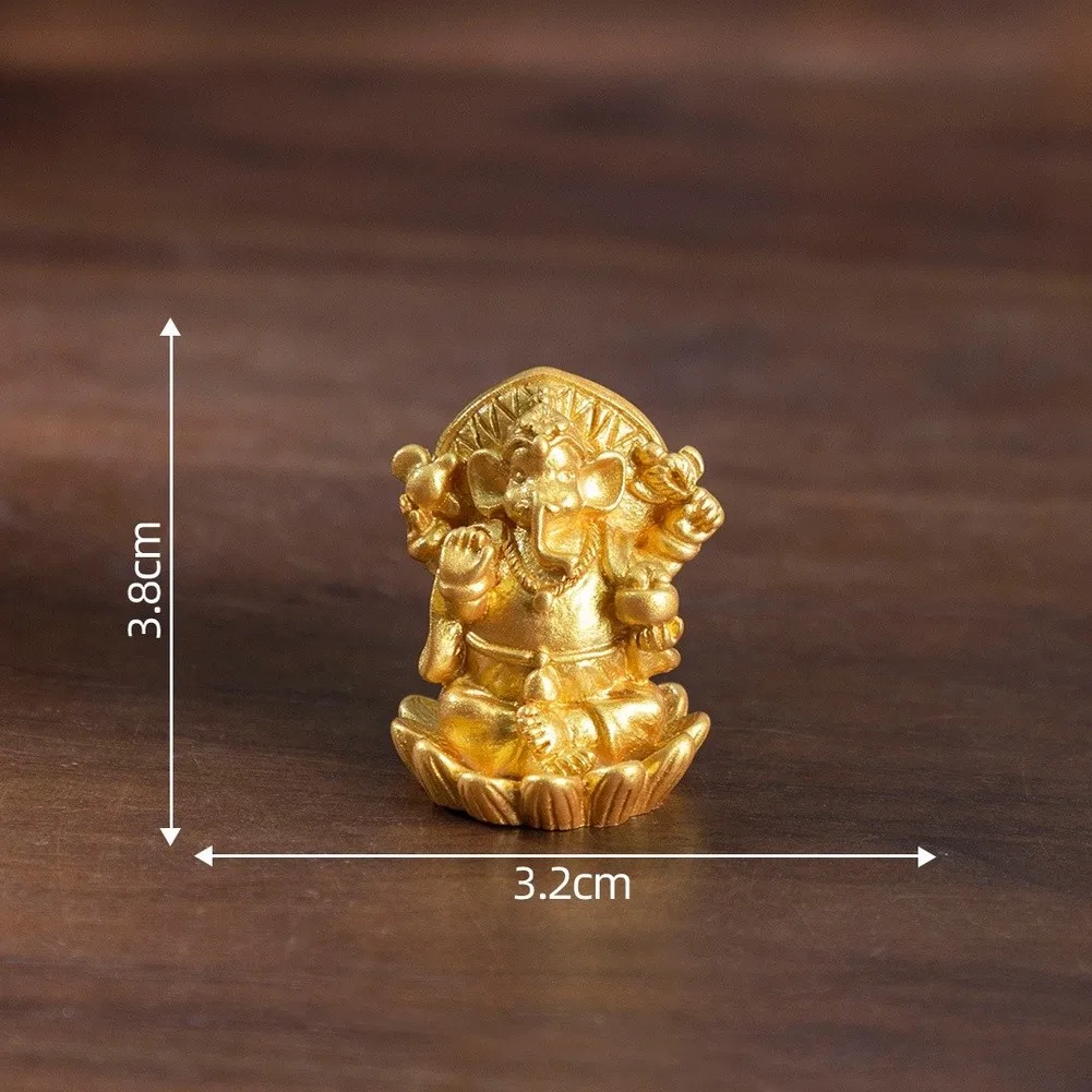 Elephant God Lotus Gold Resin Ornament 3.2 cm x 3.8 cm Pack of 10 for Car For Home Desk and DIY Miniature Decoration