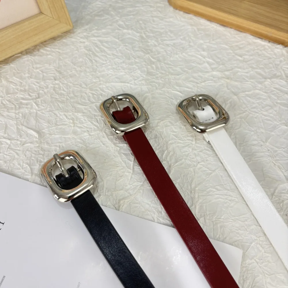 Trendy Adjustable Women's Thin Leather Belt Sturdy Simple Waist Belt Comfortable Casual Belt Waist Accessory