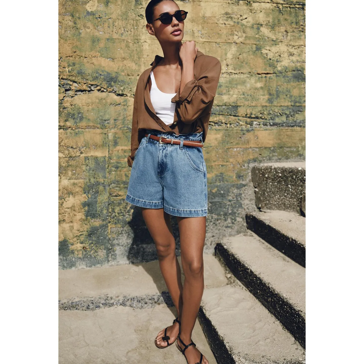 Summer New Casual Loose Fit High Waist Belted Commuter Style Women's Shorts Straight Leg Polyester Fiber Ladies Trousers