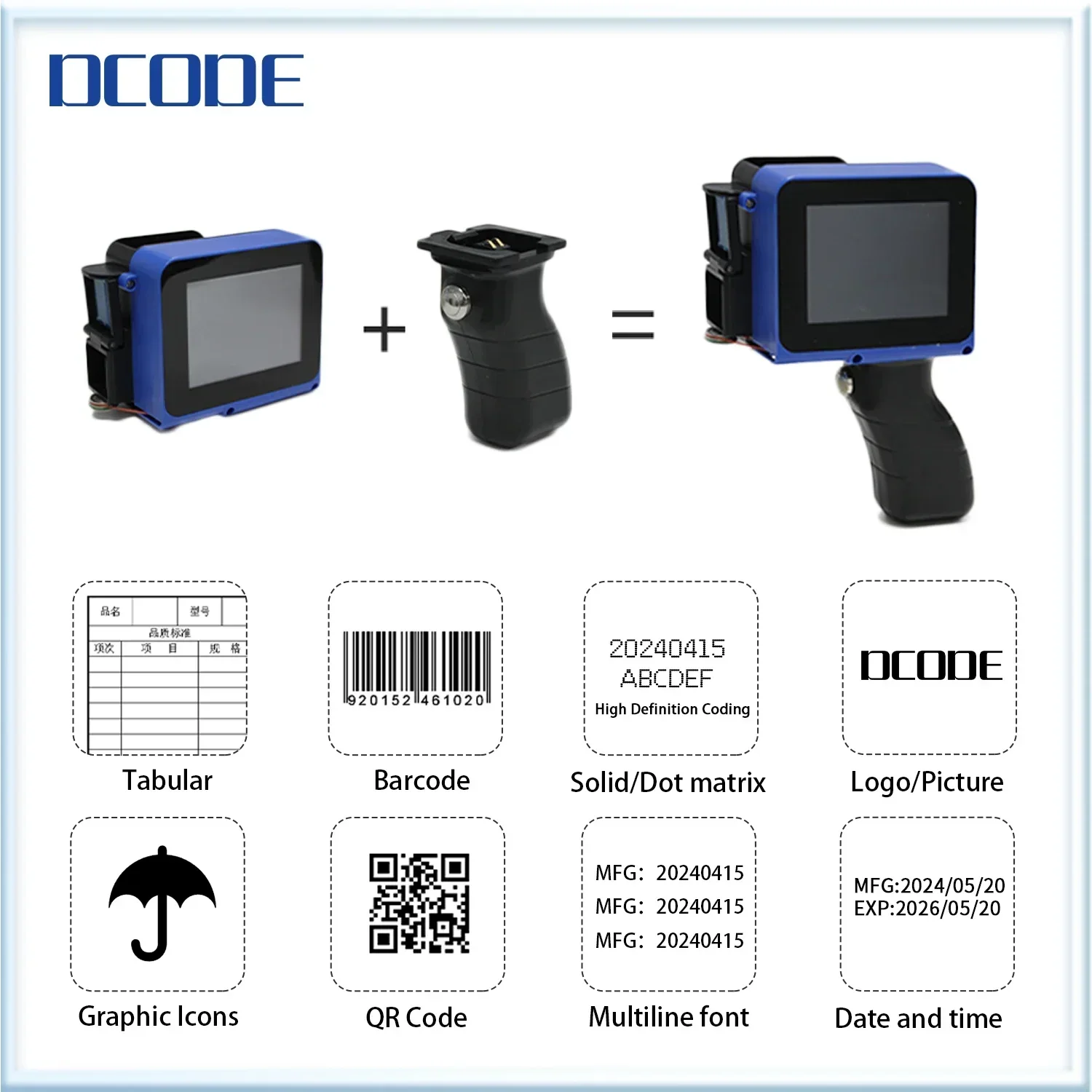 Портативный мини-принтер DCODE DC12 12,7 мм, разделенный мини-струйный принтер, текстовый QR-штрих-код, изображение, номер партии, логотип, машина для кодирования даты