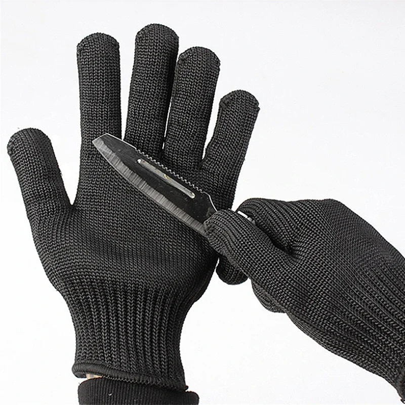 2 Pair Safety Gloves Black Anti Cutting Gloves Wear Resistant Steel Wire Metal Mesh Work Gloves Security Protection Accessories