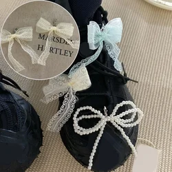 2pcs Korean Fashion Lace Bowknot Shoe Buckle Ornament Sweet Shoe Charms Pendant For Sneakers DIY Earring Keychain Shoelace Chain