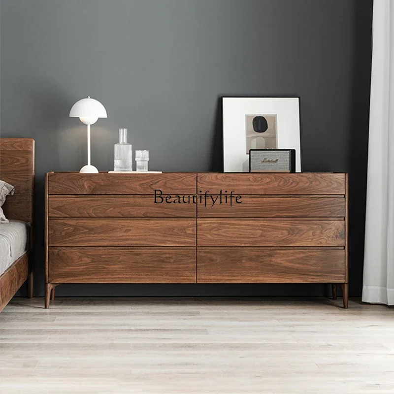 

North American black walnut eight-bucket cabinet, Nordic log storage against the wall, simple drawer cabinet