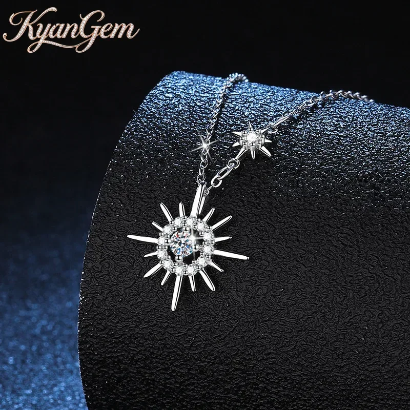 KyanGem 18K Gold Inlaid Diamond 10 Points Moissanite Women's Pendant PT950 Platinum Tassel Star Moon Hexagonal Fashion Necklace