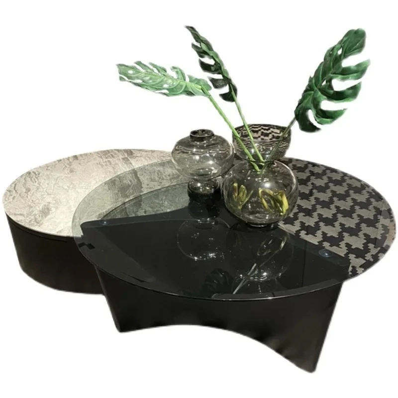

Stone Plate Coffee Table round Simple Modern Light Luxury Household Small Apartment Tempered Glass Side Table