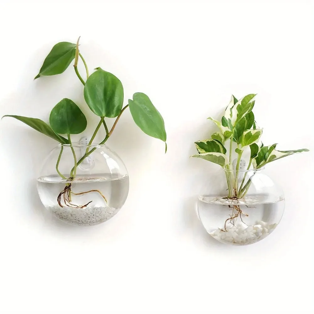 4PCS Wall Hanging Glass Terrarium - Self-Watering Hydroponic Planter for Home Office Decor, Handmade Round Crystal Vase