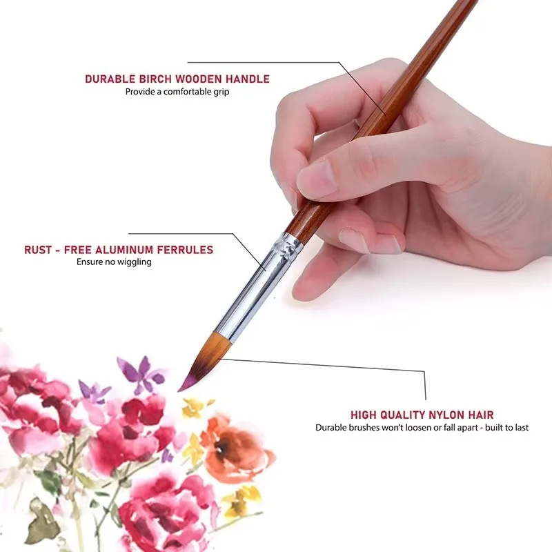 9/13pcs Professional Watercolor Paint Brushes Set Wood Long Handle Pointed Tip Soft Anti-Shedding Nylon Hair Paintbrush