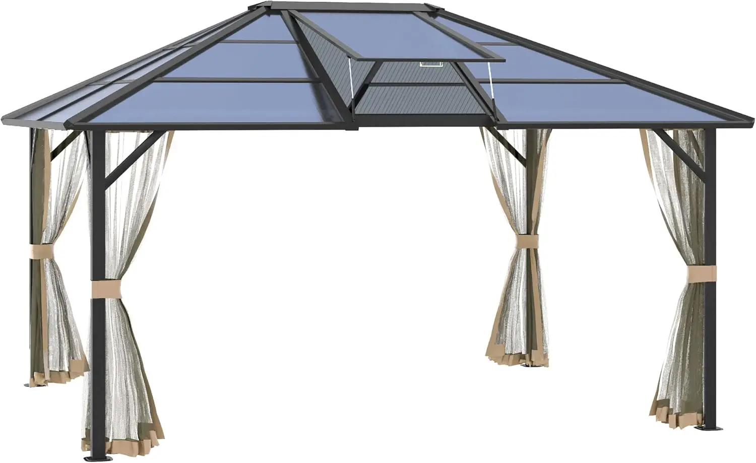 

Outsunny 12' x 14' Hardtop Gazebo, Gray Polycarbonate Roof, Aluminum Frame, Netting, for Patio, Garden, Backyard, Deck, Lawn