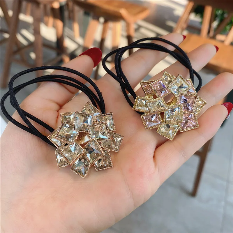 ยางมัดผมคริสตัลหรูหรา ประดับด้วยเพชรเทียม สำหรับผู้หญิงและเด็กผู้หญิง อุปกรณ์เสริมผม ที่รัดผมหางม้า