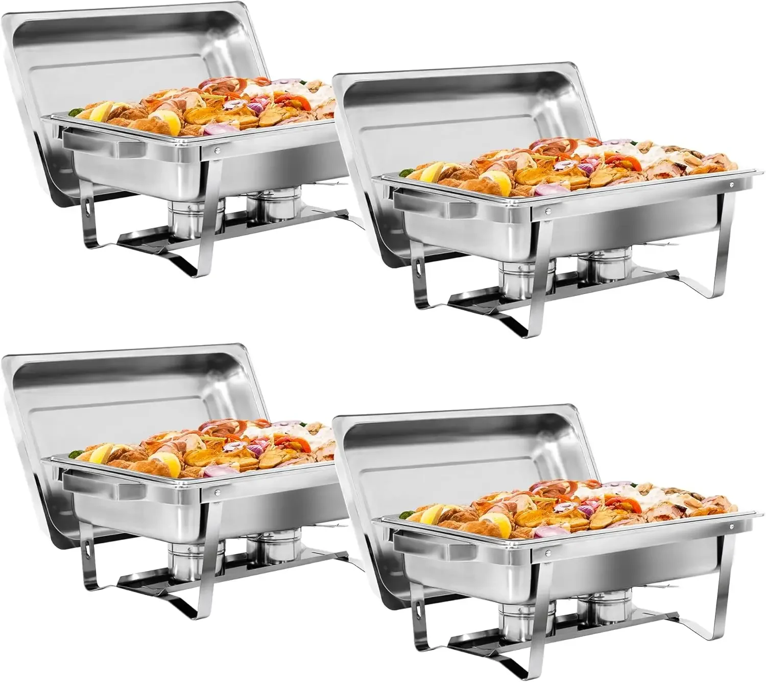 SUPER DEAL Newest 4 Pack 8QT Food Warmer, Rectangular Chafing Dish Buffet Set w/Foldable Frame Legs, Stainless Steel Full