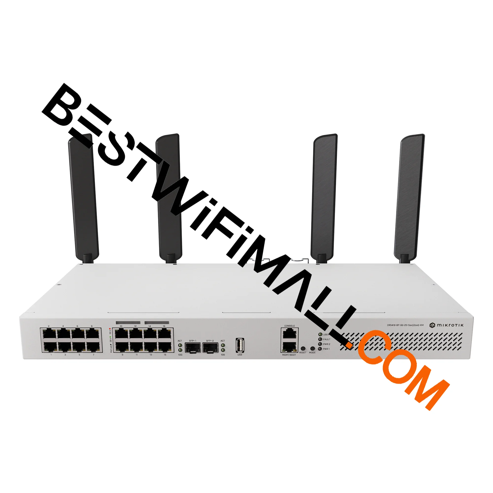

Wi-Fi роутер MikroTik CRS418-8P-8G-2S+5axQ2axQ-RM с 4x4 MIMO Wi-Fi 6, L3 HW Offloading, четырехъядерным процессором ARM 2.2 ГГц, 16 портами Gigabit