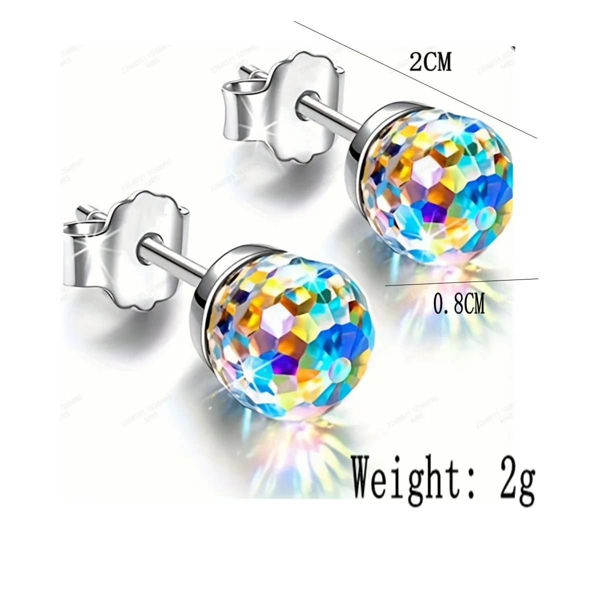 Colourful Sparkling Full Rhinestone Stud Earrings Hypoallergenic Lightweight 6mm 8mm Platinum 8mm Blue Topaz Stud Earrings