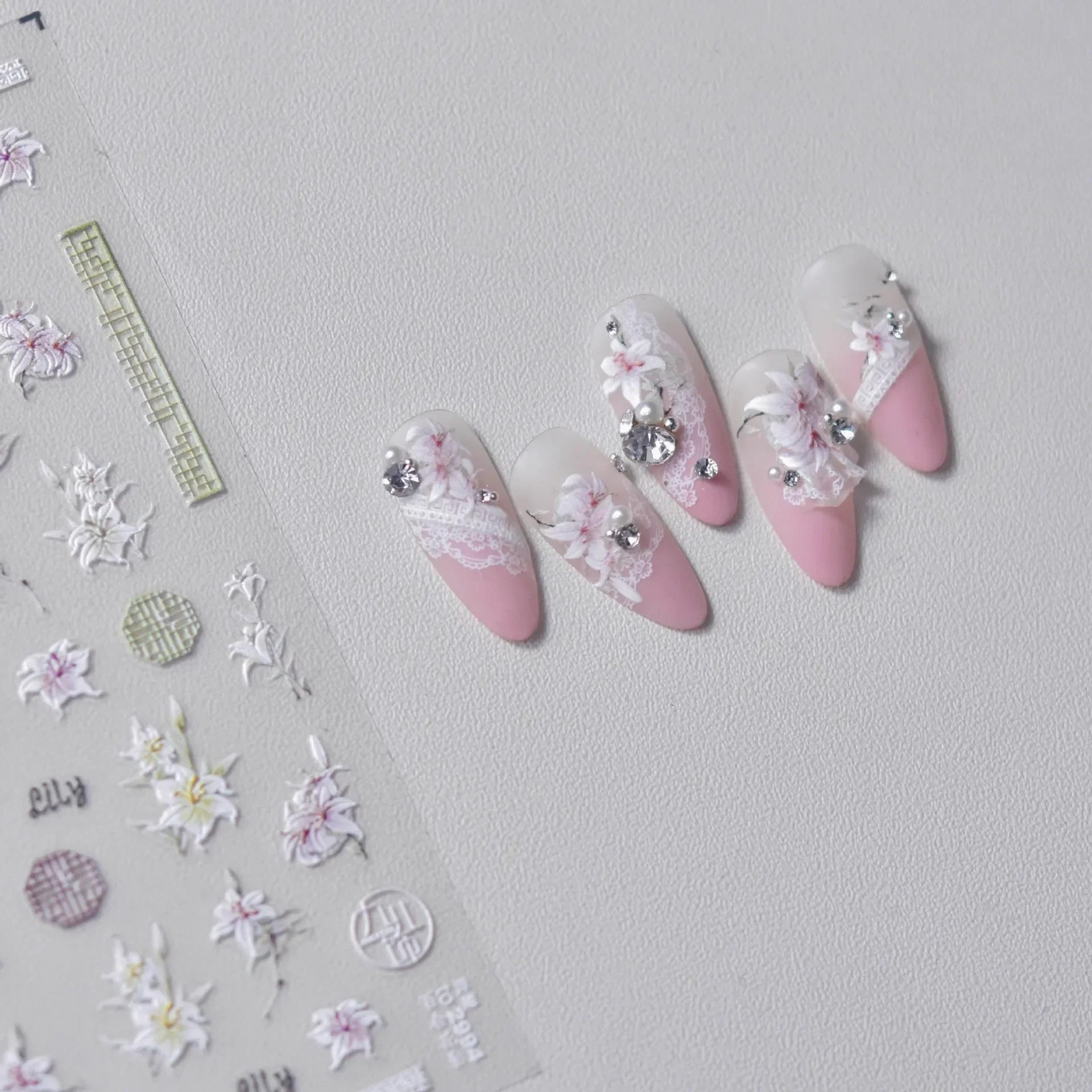 Lily Flower Cute Rabbit Rose Blueberry Nail Stickers Fairytale Style Nail Sticker Cartoon Manicure Relief Nail Accessories