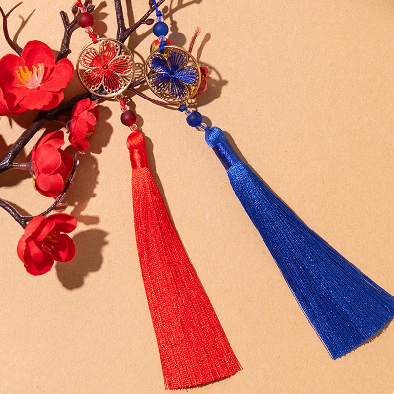 1PC Leaf Peach Blossom Tassel Spike Handmade Embroidered with Hanging Rope Tassels Pendant DIY Craft Accessories