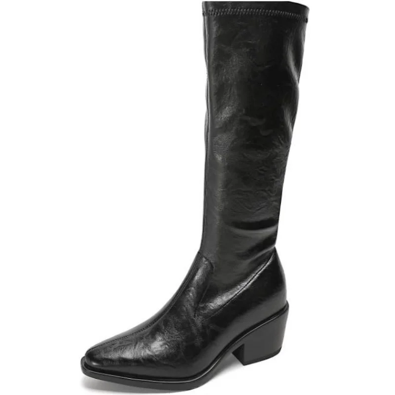 Women Fashion Over The Knee Boots  Autumn Winter New Arrivals Toe Pointed Chunky Heels Pull On Women Runway Show Shoes Trend
