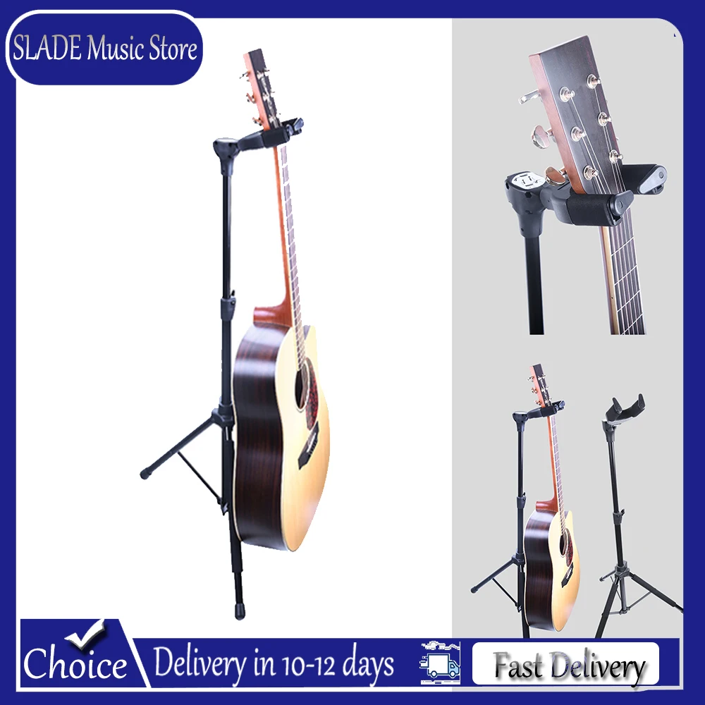 Auto-Lock Guitar Stand with Adjustable Hook – Gravity Self-Locking Floor Hanger for Electric/Acoustic Guitar & Bass